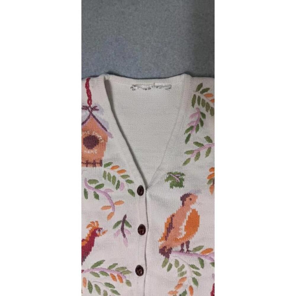 Bird Embroidered Knitted Sweater Vest Womens Size Petite Medium White Birds And - Picture 3 of 10